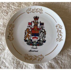 Canada Montreal Decorative Plate With Gold Filigree Coat Of Arms Made In England